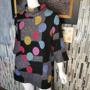 Damee Geometric Polka Dot Swing Tunic Top Women's Size Large Turtleneck 0457